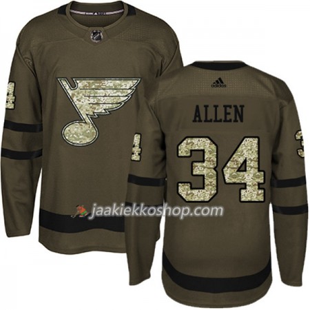 Miehille NHL St. Louis Blues Pelipaita Jake Allen 34 Adidas 2017-2018 Camo Vihreä Authentic